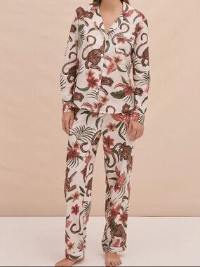 Desmond & Dempsey Soleia Leopard Cream Organic Cotton Pajama Set Size XS